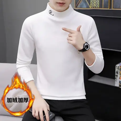 长袖T恤男加绒加厚卫衣冬装上衣半高领打底衫中学生套装保暖衣服商品大图