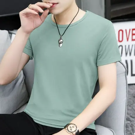 莫代尔冰丝t恤男士短袖夏季薄款纯色上衣服速干凉感圆领半袖体恤商品大图