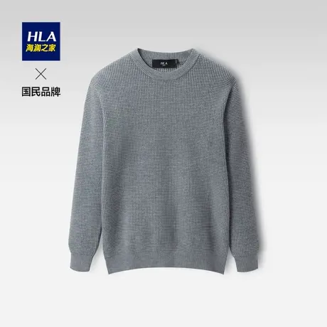 HLA/海澜之家SPRINTING SMILE长袖针织衫2022秋纯色圆领毛衣男图片
