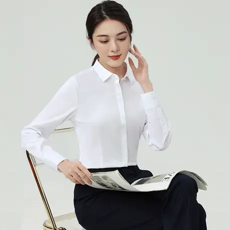 竹纤维衬衫女士长袖衬衣暗门襟春秋修身显瘦职业装上班工作制服OL商品大图
