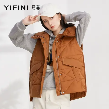 Yifini/易菲新款棉马甲女秋冬外穿时尚前短后长马夹立领外套商品大图