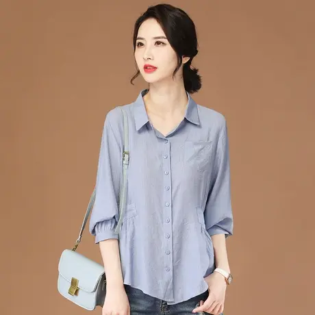 韩潮袭人高级感收腰衬衫上衣女春季新款小众遮肚子长袖雪纺衬衣图片