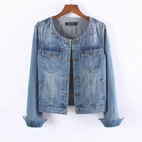 牛仔外套女春秋短款修身韩版新款显瘦长袖牛仔服上衣大码圆领外搭商品大图