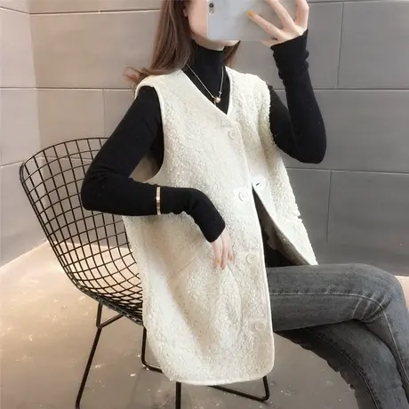 羊羔毛马甲女冬皮毛一体2023新款韩版宽松背心百搭外穿羊羔绒外套图片