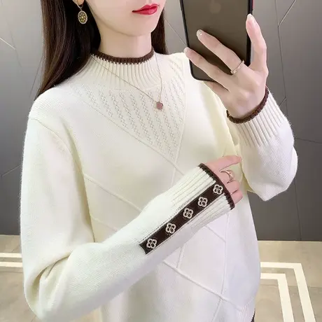 女士毛衣女加厚秋冬装2023新款宽松内搭半高领针织衫上衣打底衫女商品大图