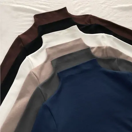 2023秋冬季t恤上衣百搭修身半高领女士内搭外穿显瘦黑色打底衫潮图片