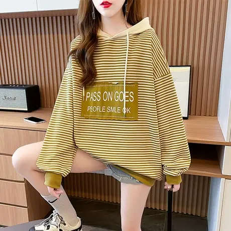 卫衣女春秋季韩版宽松设计感小众小个子薄款早秋百搭学生条纹外套图片