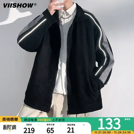 VIISHOW美式复古麂皮绒夹克男宽松棒球服休闲男生秋款潮牌外套男商品大图