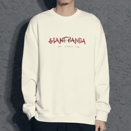 奕飏2020新款春装上衣白色熊猫卫衣男士字母印花圆领套头上衣休闲商品大图