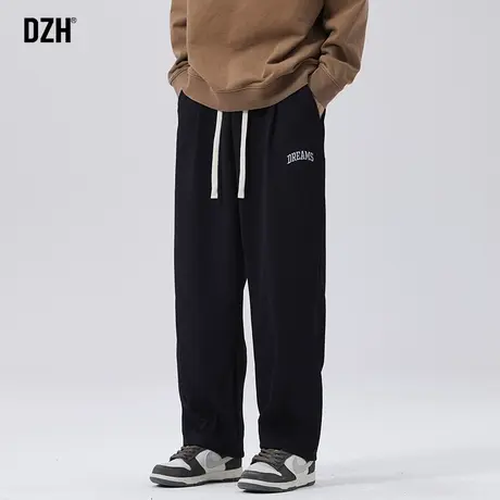 男士黑色休闲裤男潮流抽绳宽松直筒运动裤子2024新款美式高街长裤商品大图