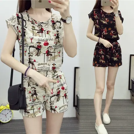 睡衣夏季薄款短袖短裤雪纺两件套可爱家居服女可出门夏天休闲套装图片