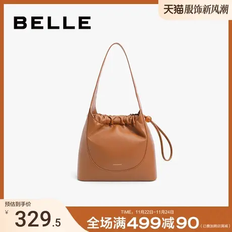 百丽包包女2024新款通勤上班软感抽绳大容量单肩包水桶包X9173CX3图片