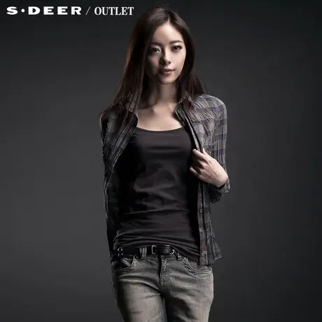 sdeer圣迪奥2014新款春装女装印花格纹抓皱感衬衫衬衣3180530图片