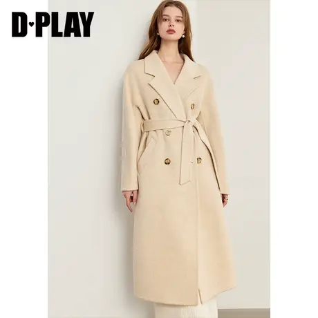 DPLAY冬气质通勤翻驳领驼色15%驼绒双面呢羊毛大衣女商品大图