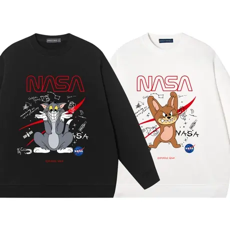 NASA联名猫和老鼠汤姆猫杰瑞鼠情侣装衣服卫衣男女圆领纯棉打底衫商品大图