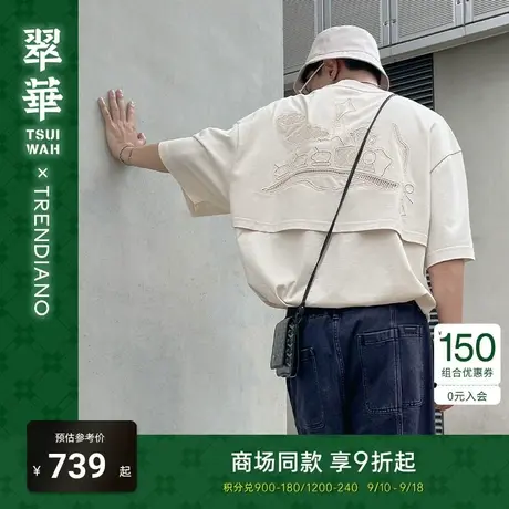 【镂空图案】TRENDIANO翠华联名系列2023秋款纯棉短袖T恤宽松潮牌商品大图