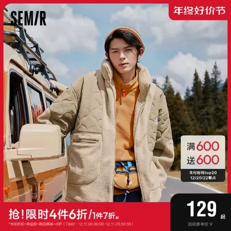 森马棉服男冬季新款宽松仿羊羔绒情侣装拼接保暖冬季外套潮流棉衣图片