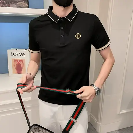 夏季男polo衫t恤修身短袖翻领半袖刺绣字母拼色简约潮流休闲体恤图片