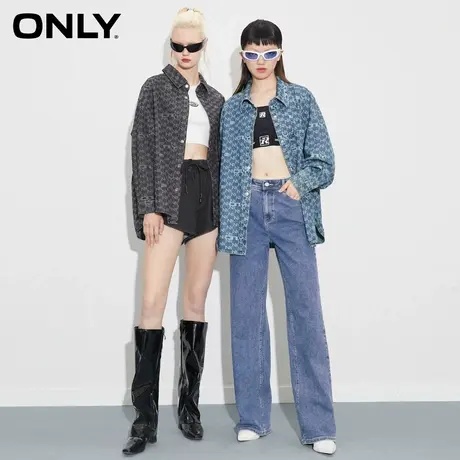 【上新】ONLY奥莱夏季新品潮流宽松满印休闲长袖牛仔衬衫女商品大图
