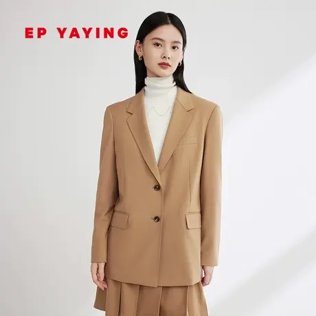 EP雅莹女装 驳领美利奴羊毛斜纹西装外套直筒 秋冬商场同款1107A商品大图