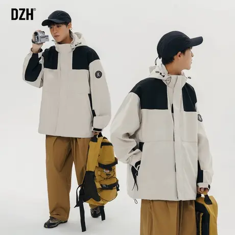 男士冲锋衣男春秋美式工装户外夹克男款山系连帽拼接外套2024新款商品大图