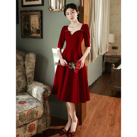 敬酒服新娘小个子2023年新款夏季高端订婚连衣裙红色礼服法式高级商品大图
