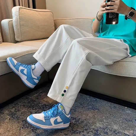 直筒裤子男秋冬季新款宽松黑白色港风纯色休闲长裤2023潮流百搭款商品大图