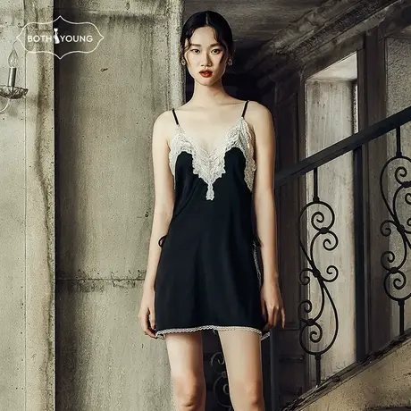 宝诗嫣薄款性感吊带睡裙春秋宫廷风蕾丝睡衣深v高开叉家居服夏季商品大图