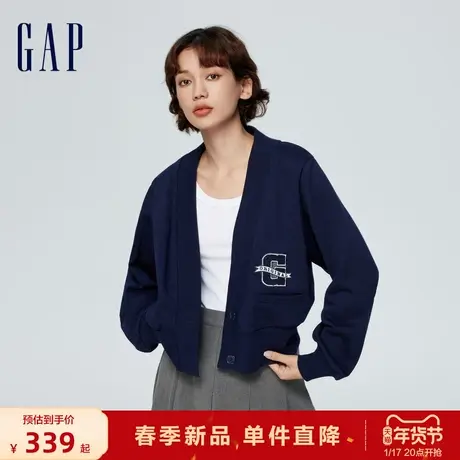 Gap女装2024春季新款法式圈织软V领logo大口袋针织开衫外套430345图片