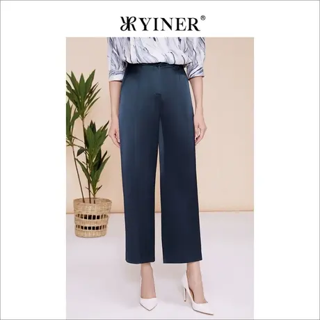 【醋酸系列】YINER音儿女装夏季通勤高腰直筒休闲裤商品大图