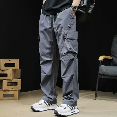 直筒工装裤男2024新款机能速干弹力裤子春夏薄款休闲男裤宽松大码图片