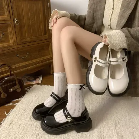 法式粗跟浅口单鞋女2024春夏季新款复古百搭玛丽珍鞋配裙子小皮鞋商品大图