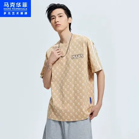 商场同款马克华菲鲸鱼满印字母刺绣短袖T恤男23夏季新款时尚潮流图片