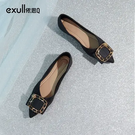 依思q单鞋女秋季新款英伦风低帮休闲鞋透气平底鞋浅口职业工作鞋商品大图