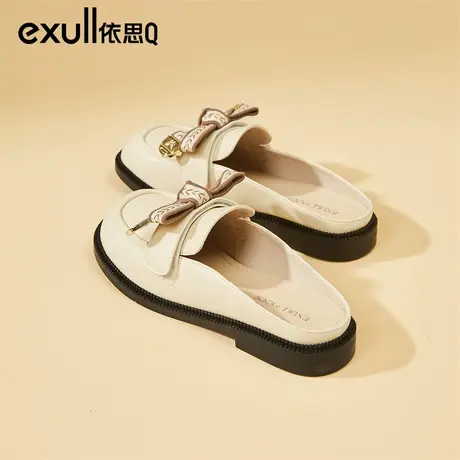 依思q包头半拖鞋女春外穿2024穆勒鞋无后跟乐福鞋软底英伦小皮鞋商品大图