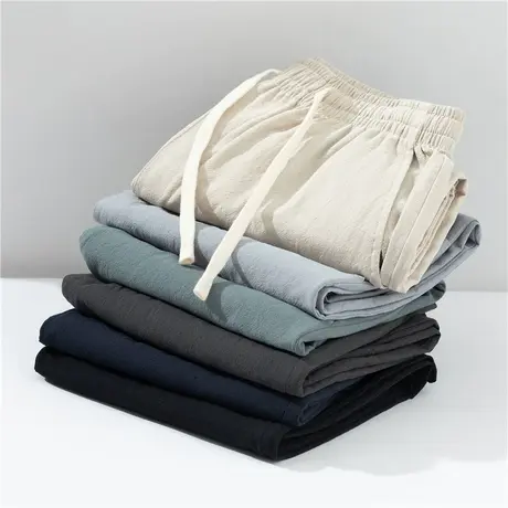 100%棉亚麻裤子男夏季薄款九分裤宽松显瘦休闲哈伦裤大码直筒裤男商品大图