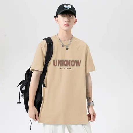 美式重磅纯棉短袖t恤男圆领上衣服夏季潮流宽松全棉半袖印花体恤商品大图