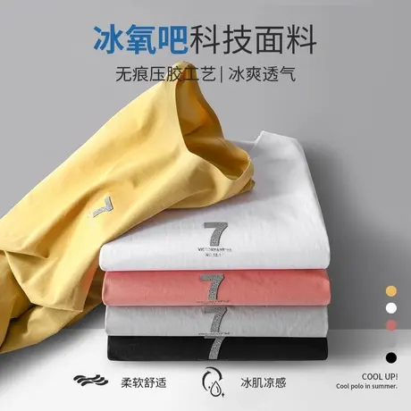 夏季无痕压胶圆领短袖T恤男丝光纯棉高弹透气净版青年百搭打底衫商品大图