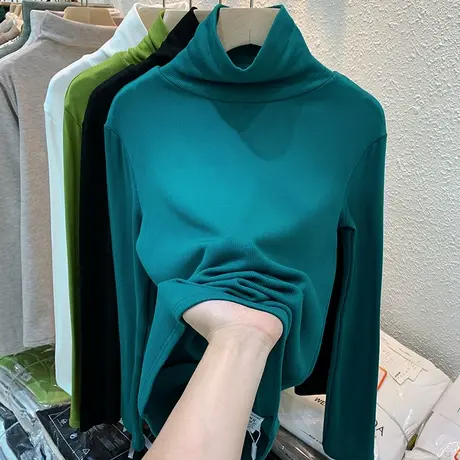 德绒加厚T恤女长袖纯色百搭洋气高领打底衫秋冬欧货显瘦修身上衣图片