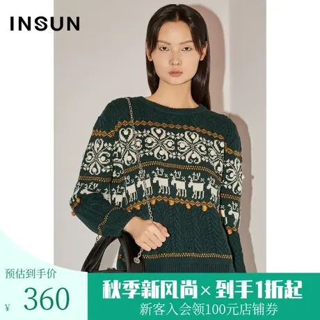 恩裳COVER冬2022复古提花手工小球装饰百搭羊毛休闲风毛织衫商品大图