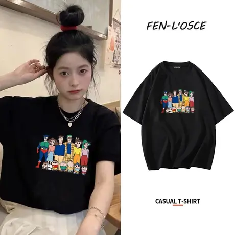 情侣装正肩t恤女2023年夏季新款学生宽松半袖体恤短袖纯棉上衣服商品大图