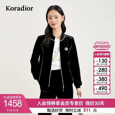 珂莱蒂尔女装2023秋季新款百搭欧货爆款丝绒短款外套高级感上衣图片