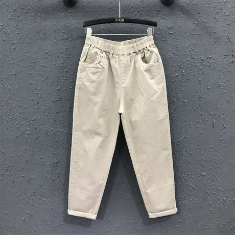 松紧腰简约休闲牛仔哈伦裤欧货女2023秋季新款显瘦弹力小脚老爹裤图片