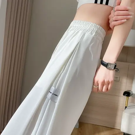 白色冰丝运动裤女西装超薄夏季高腰垂感宽松休闲小个子束脚灯笼裤商品大图