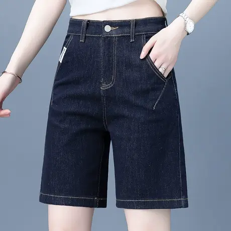 深蓝色女牛仔短裤2023年夏季新款显瘦五分裤韩版气质直筒裤子外穿商品大图