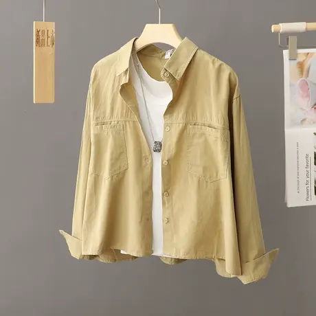 小个子短款外套女衬衫春秋新款设计感小众宽松黄色百搭夹克衬衣潮商品大图