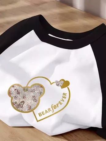 2023夏季新款潮流撞色拼接短袖T恤女宽松百搭洋气仿棉白色上衣服商品大图