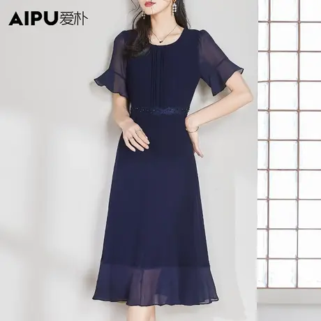 爱朴2023大码女装夏新款微胖mm优雅大牌显瘦梨形身材胖妹妹连衣裙图片