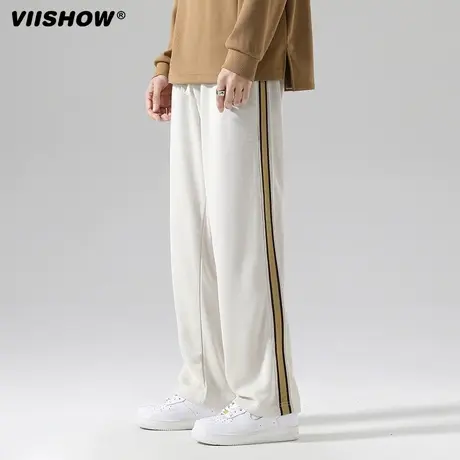 VIISHOW裤子男秋季直筒潮牌垂感阔腿运动裤宽松工装卫裤休闲长裤商品大图