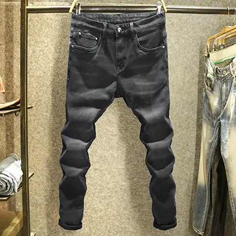 高级感黑色牛仔裤男款秋季休闲小脚裤男士潮牌春秋款修身弹力裤子商品大图